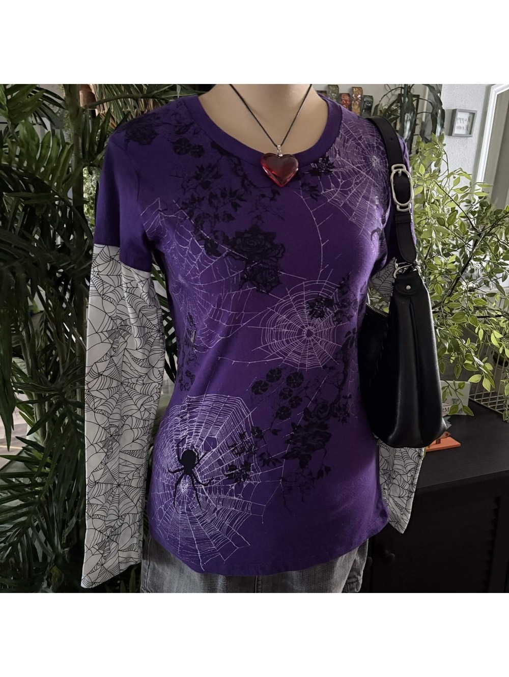 y2k purple grunge layered sleeve top